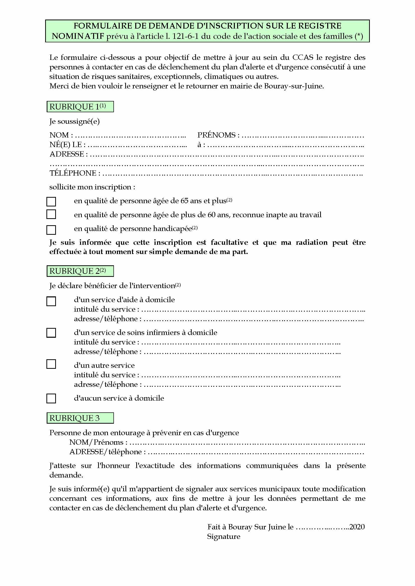 formulaire de demande dinscription sur le registre nominatif Page 1